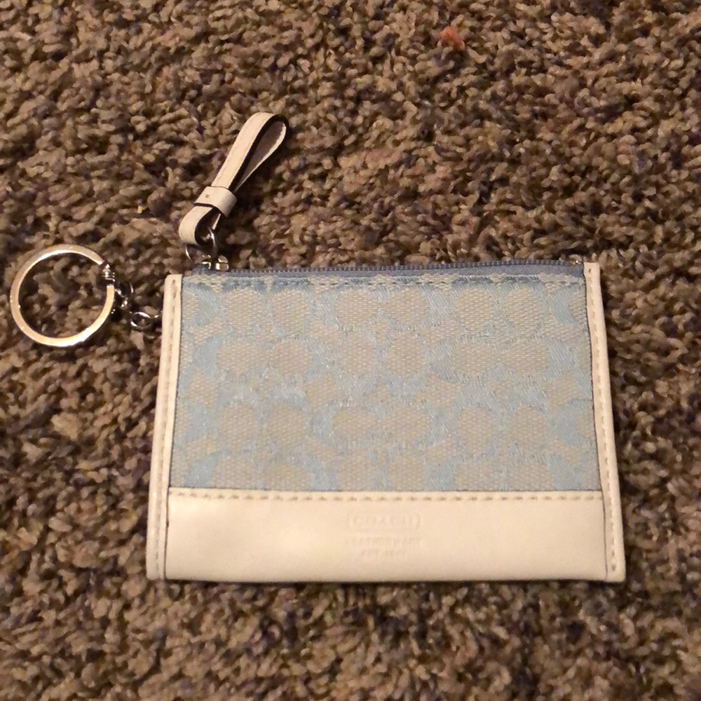 Blue and white coach coin purse